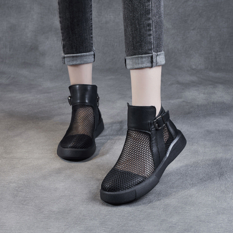 Women's Short Mesh Hollow Martin Buckle Summer Sandals