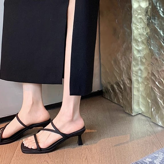 Sheepskin Version French Style Fairy Square Toe Skinny Stilettos Heels