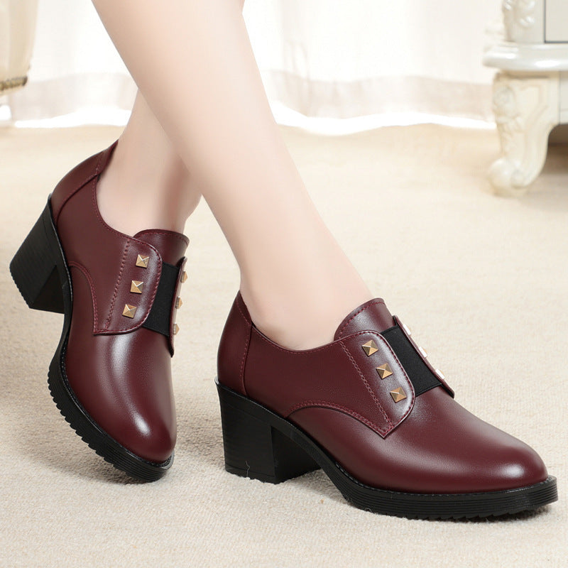 Women's Chunky Pumps Soft Bottom Mom Black British Heels