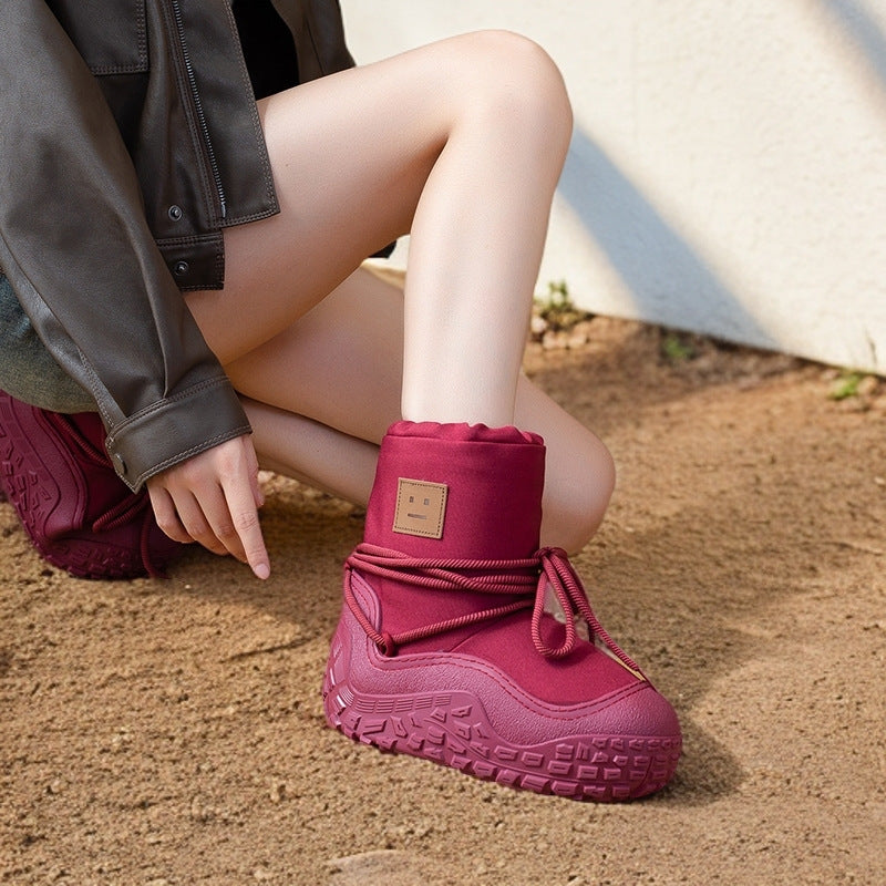 Women's Chubby Cute Smiley Thick Bottom Waterproof Snow Boots