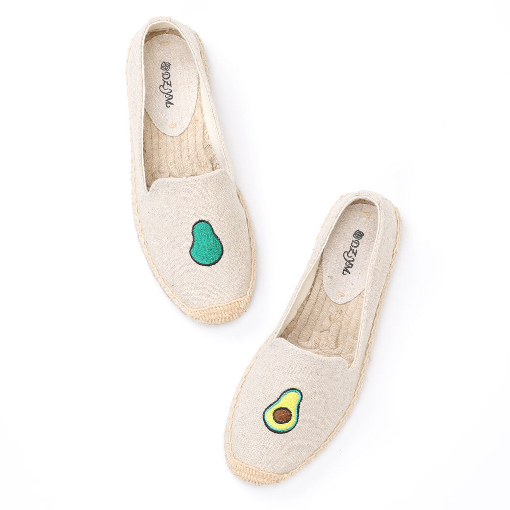 Women's Closed Toe Embroidered Flat Fisherman Fashion Canvas Shoes