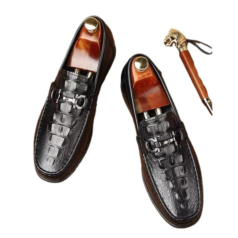 Men's Spring Breathable Trendy Crocodile Pattern British Men's Business Leather Shoes