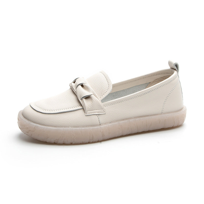 Women's Layer Cowhide Easy Wear Flat Nurse Loafers