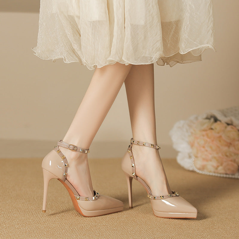 Women's Rivet High Pumps Stiletto Waterproof Platform Heels