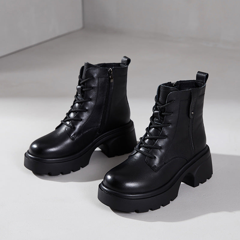 Women's First Layer Cowhide Martin Platform Genuine Boots