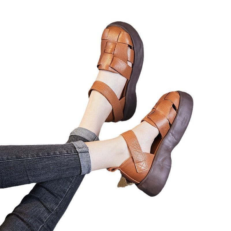 Women's Summer Platform First Layer Cowhide Retro Sandals