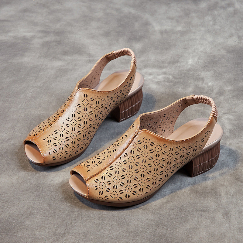 Women's Breathable First Layer Cowhide Soft Bottom Heels