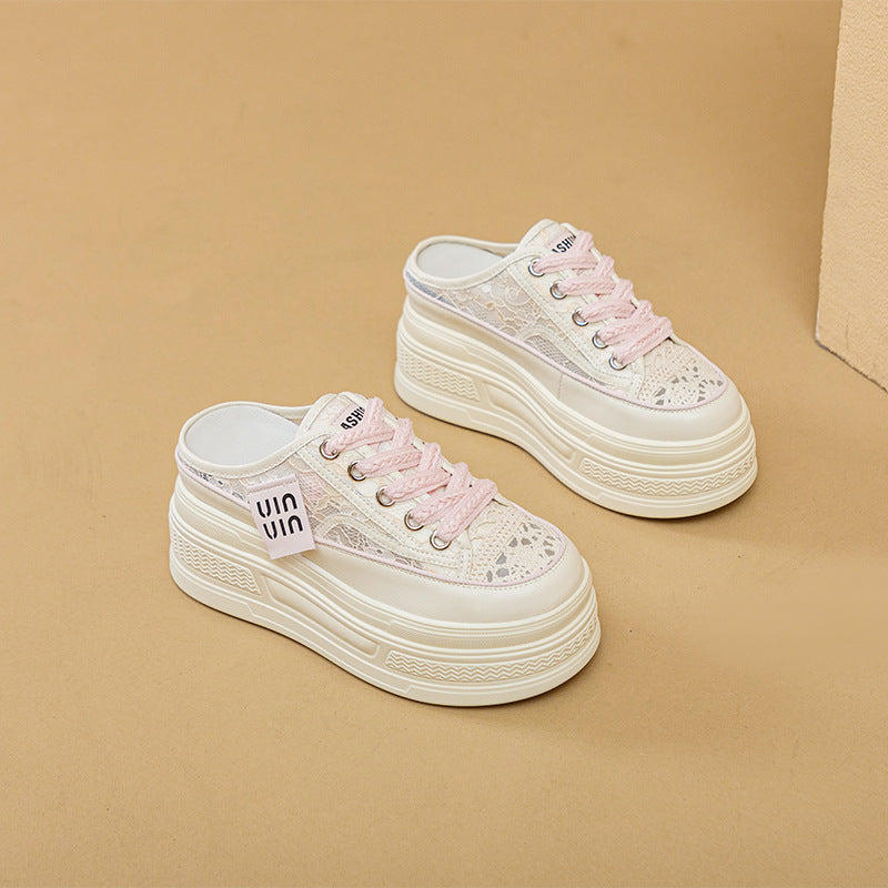 Women's Mesh Breathable Closed Toe Half Summer Outer Wear Thick Bottom Women's Casual Shoes