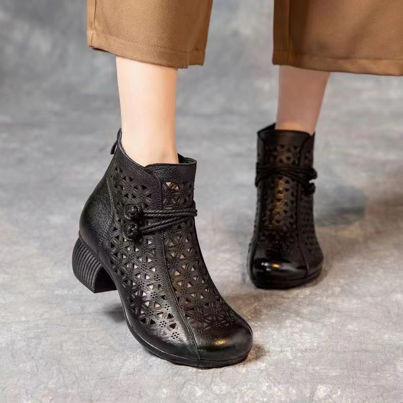 Women's Handmade Retro Hollowed Medium Chunky Mom Women's Shoes