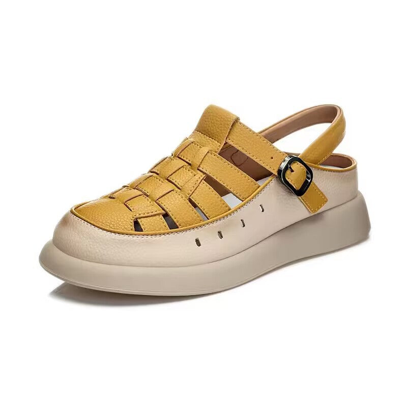 Women's Genuine Retro Closed Toe Flat Bottom Comfort Soft Sandals