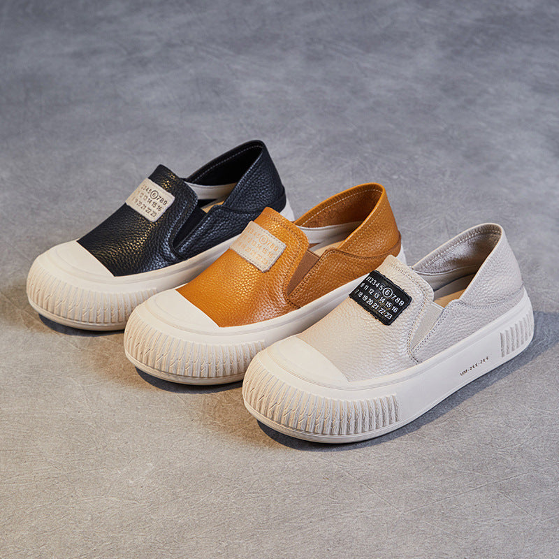 Layer Cowhide Platform Biscuit Shape Female Spring Leisure Slip-on Women's Casual Shoes