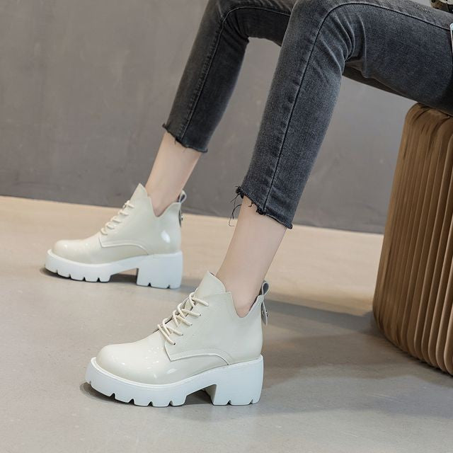 Women's Chunky Platform Height Increasing British Style Martin Versatile Boots