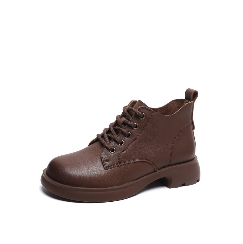 Women's Top Layer Cowhide Bootie Low Doll Head Boots