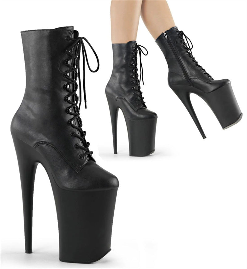 Women's Front Round Head White Low Tube Boots