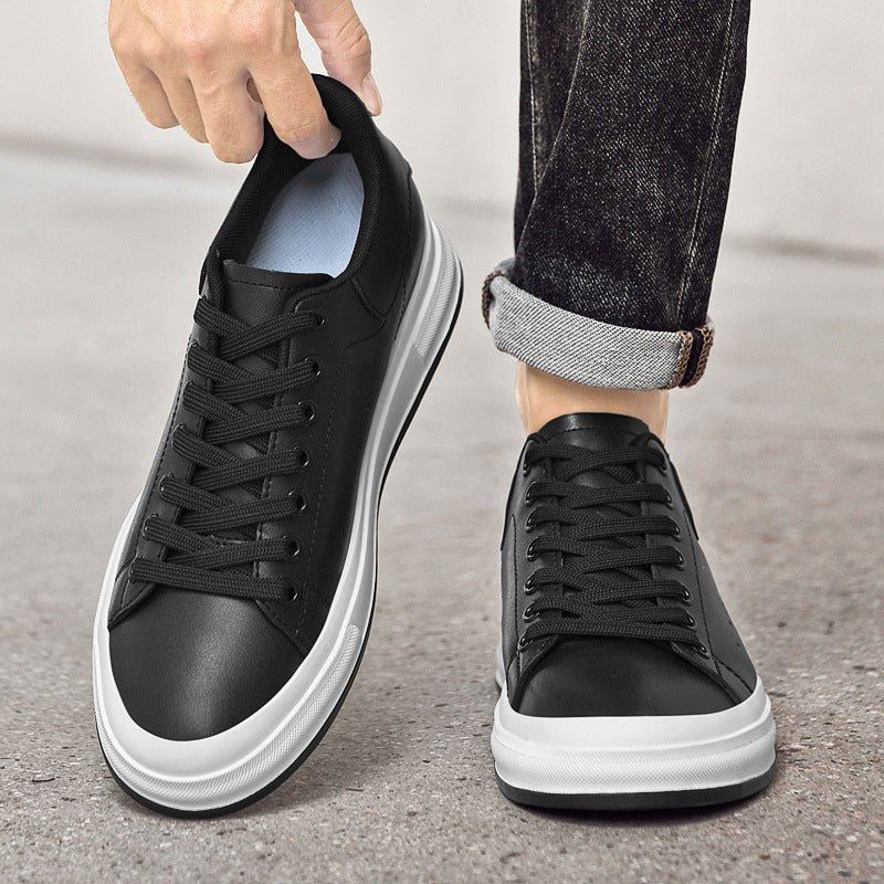 Men's Invisible Inner Height Increasing Lace Up White Fashionable Breathable Large Men's Board Shoes