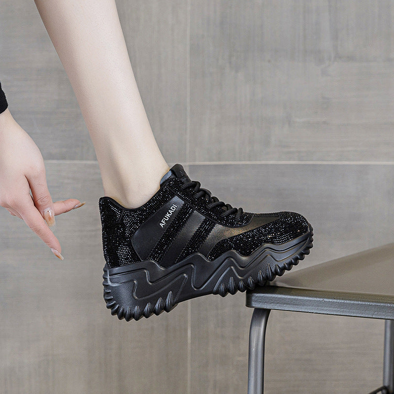 Women's Thick Bottom Black Dark Pole Breathable White Women's Casual Shoes