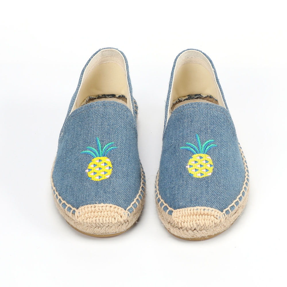 Women's Closed Toe Embroidered Flat Fisherman Fashion Canvas Shoes