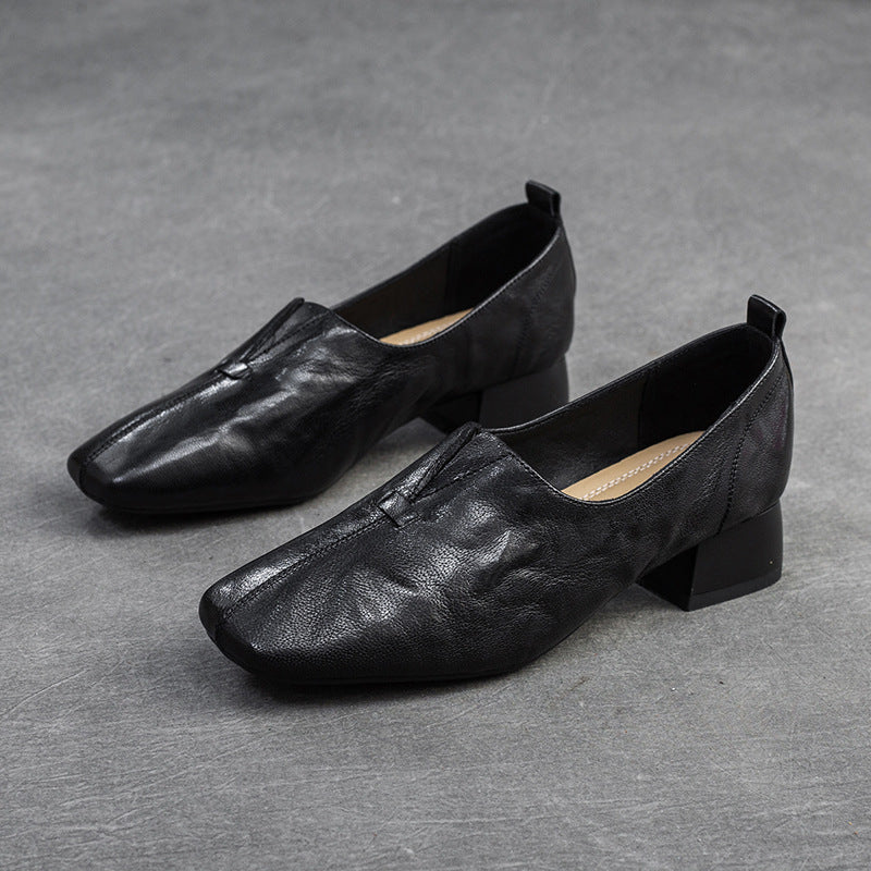 Women's French Square Head Small Chunky Pumps Loafers