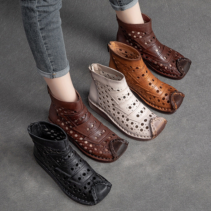 Women's Wedge Round Head Polished Retro Hollowed Sandals