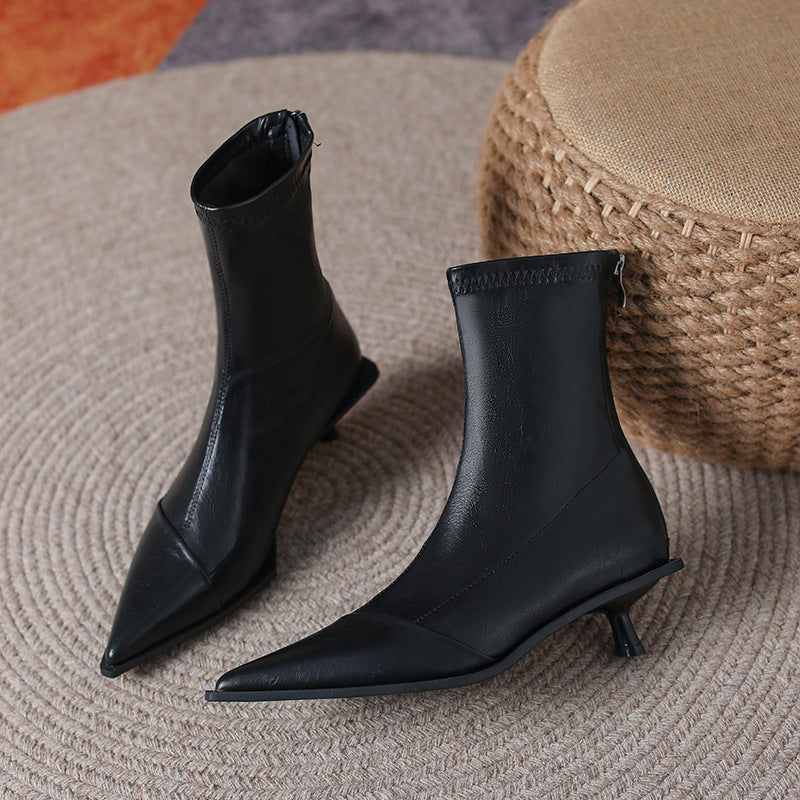 Women's Short For Stretch Pointed Toe Middle Boots