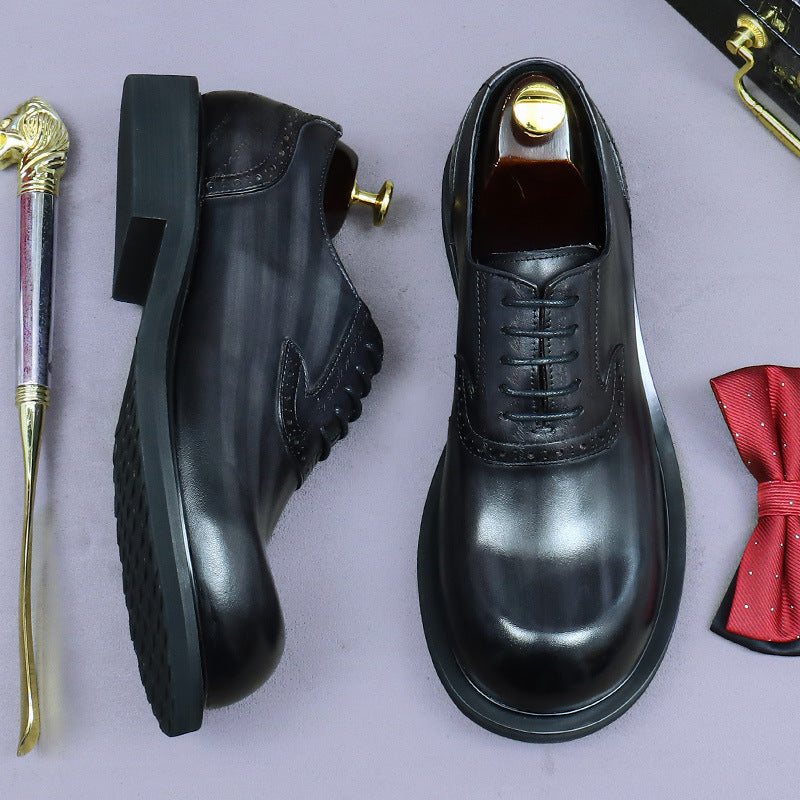Men's Head British Style Business Formal Wear Cowhide Leather Shoes