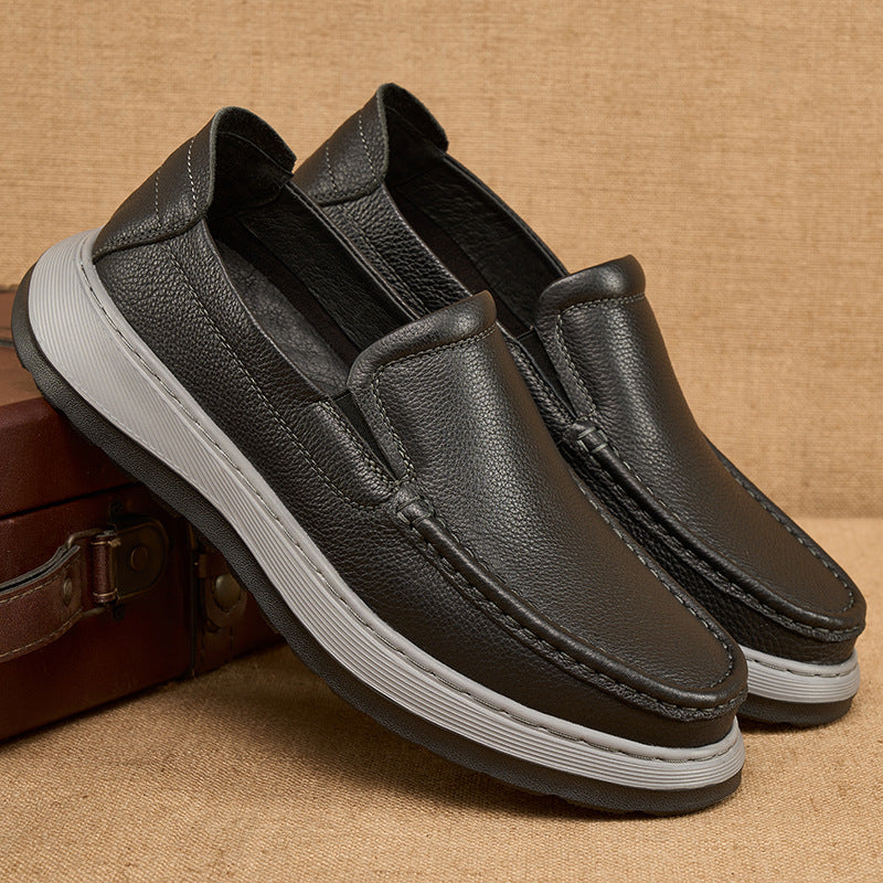 Men's Contrast Color Tods Rubber Foam Solid Leather Shoes