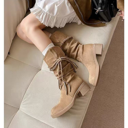 Women's Tassel Chunky Tube Long Western Cowboy Boots