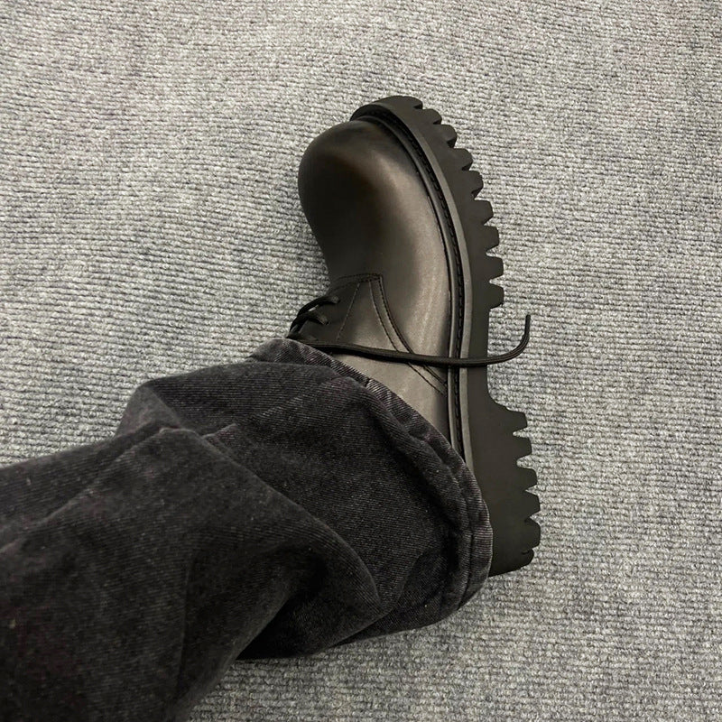 Women's & Men's Black Big Head Derby Thick Sole Women's Shoes