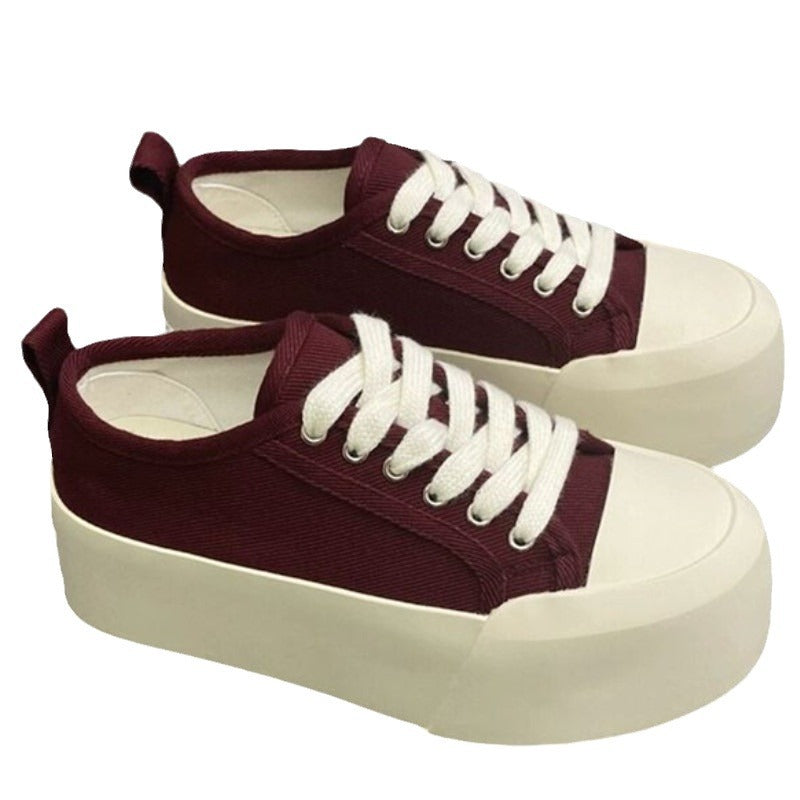 Beautiful Women's Summer Thick-soled Increased White Canvas Shoes