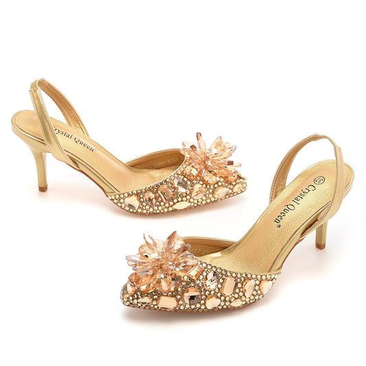 Women's Rhinestone Glass Flower Stiletto Plus Size Wedding Heels
