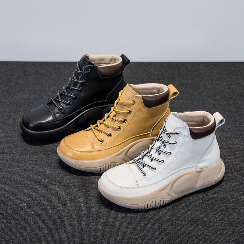 Women's Layer Cowhide Thick Bottom Heightened Single Men's Shoes