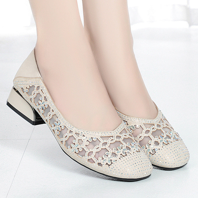 Women's Box Mesh Summer Hollow Surface Pumps Chunky Soft Bottom Breathable Women's Casual Shoes