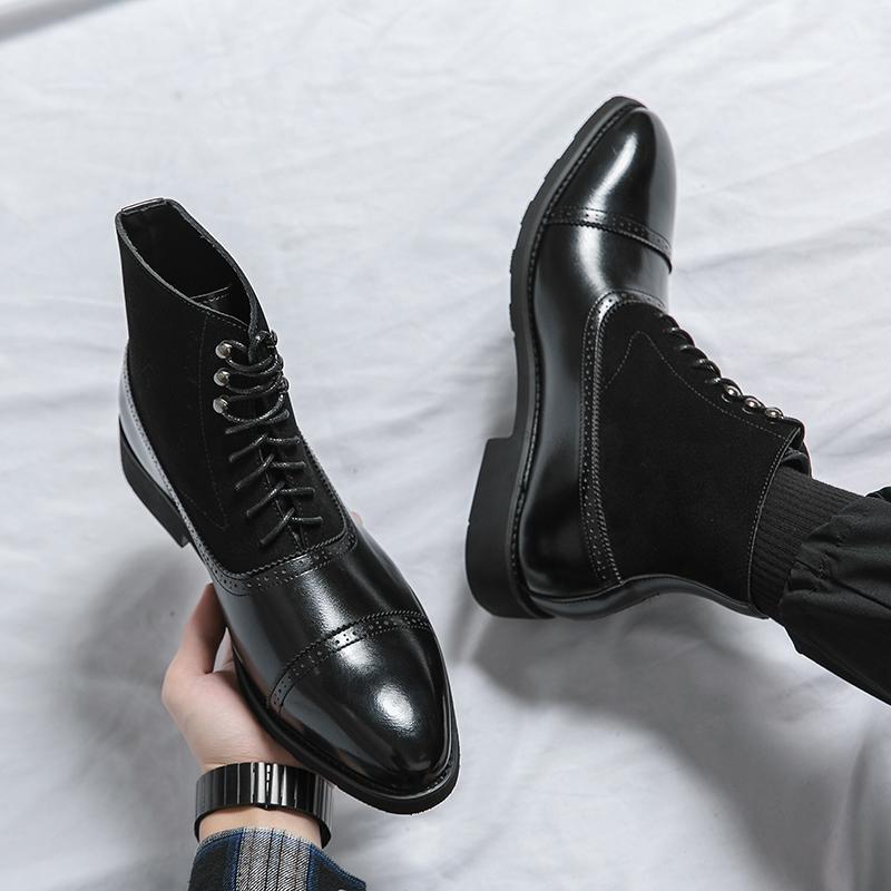 Men's High Style Business Middle Tube Fashion Large Size Personalized Brushed Men's Casual Leather Shoes
