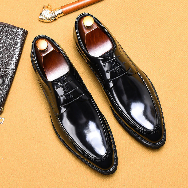 Men's Medium Bright Business Pointed Toe Platform Leather Shoes