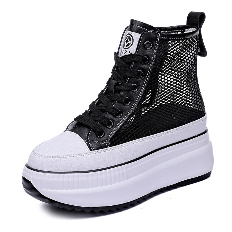 Women's Thin Platform Height Increasing Insole Breathable Hollow Sneakers