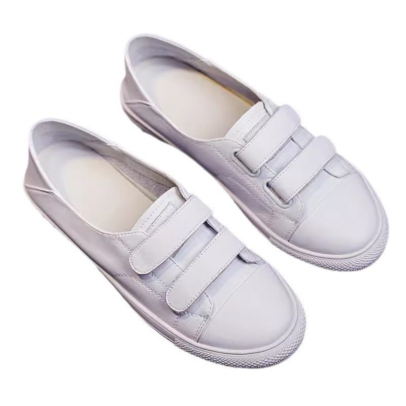 Women's White Summer Genuine Low-cut Slip-on Flat Casual Shoes