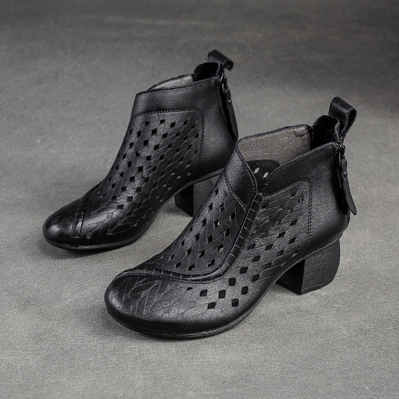 Women's Head Breathable Back Zipper Top Layer Heels