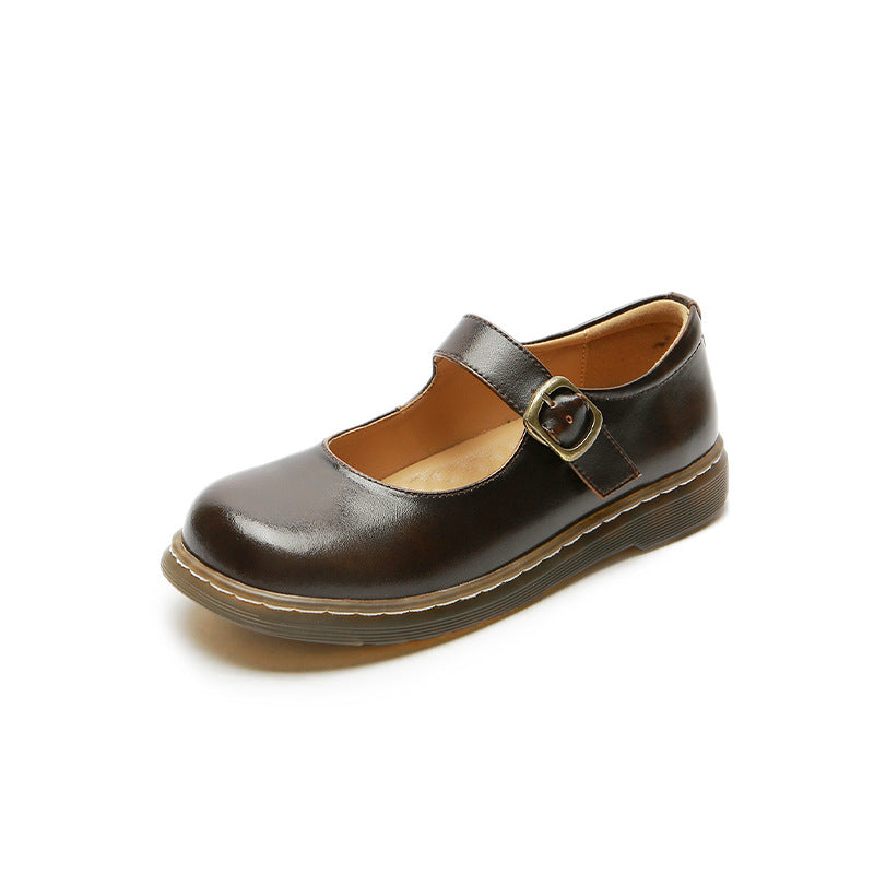 Women's Beauty Power Retro Round Head Buckle Leather Shoes