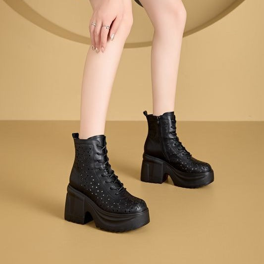 Women's Thick High Riding Platform Perforated Skinny Sandals