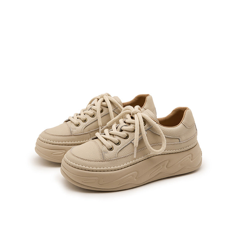 Women's Layer Cowhide Bread Fashion Platform Retro Casual Shoes