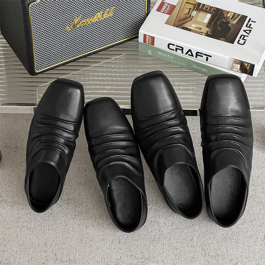 Square Head Derby Closed Toe High Sense Leather Shoes