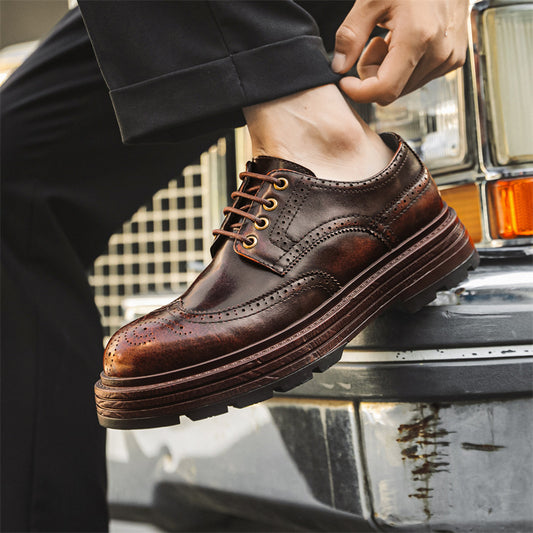 Men's British Wind Suit Thick-soled Brushed Derby Leather Shoes