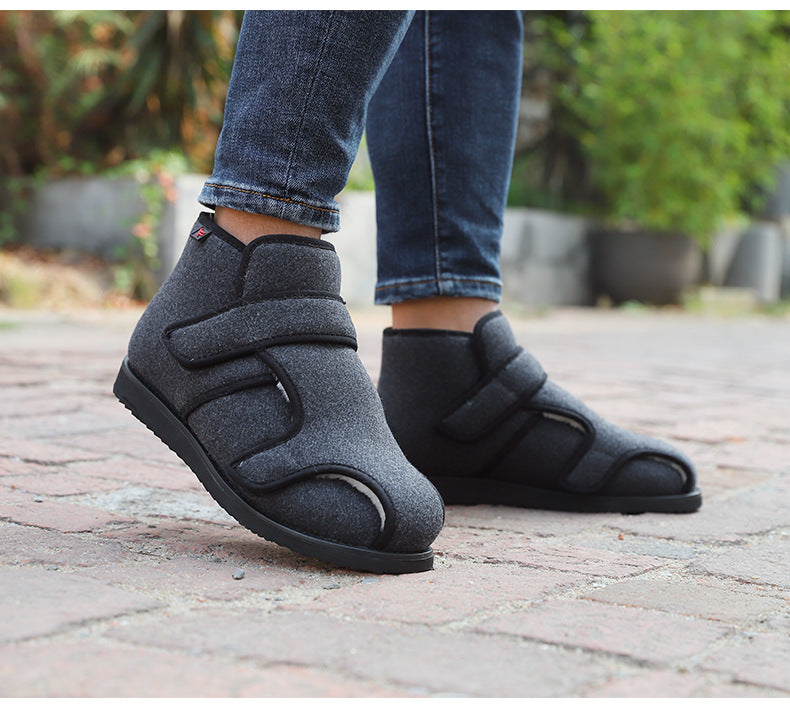 Winter Thermal Thicker Velcro Vamp Widened Fattened Men's Shoes