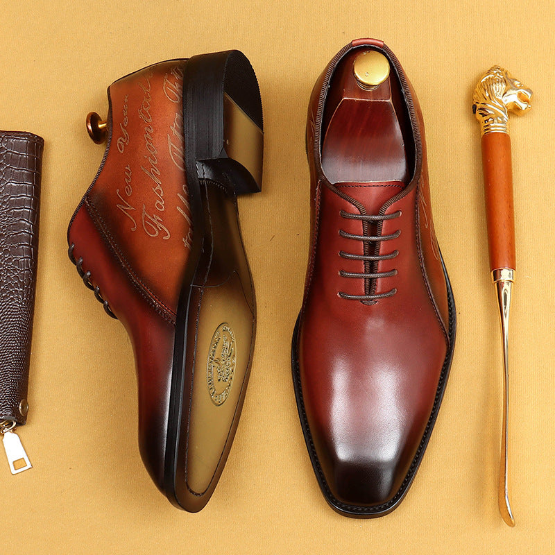 Men's Oxford British Color Block Pointed Toe Leather Shoes