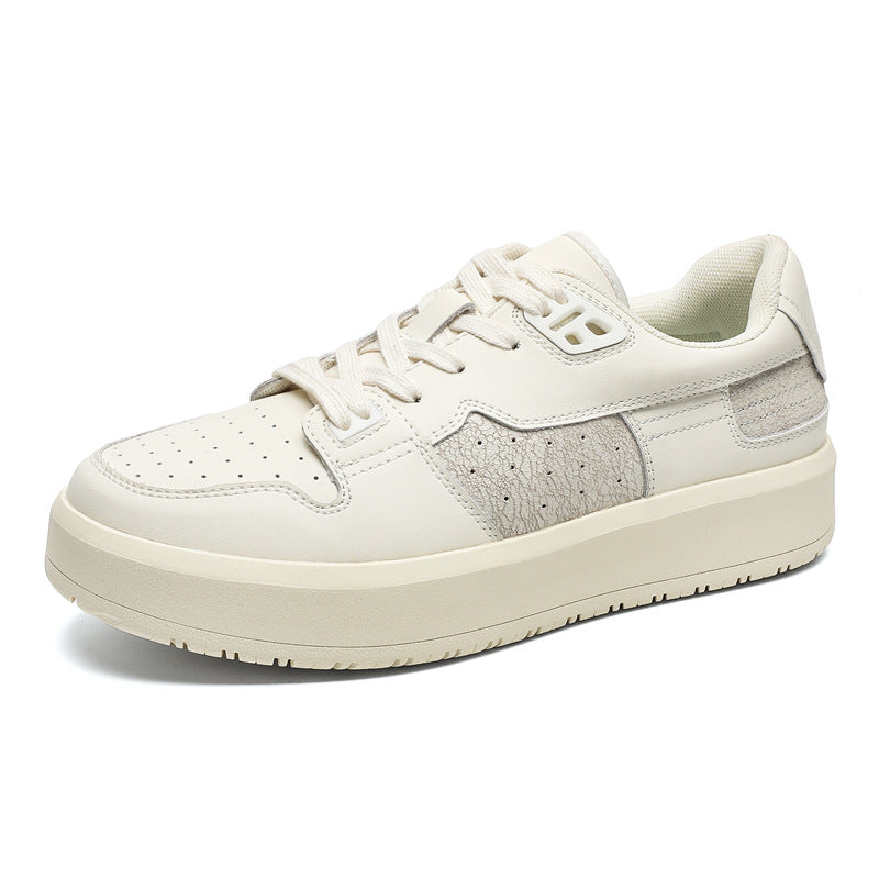 Women's & Men's Niche Design Crack White Autumn Thick Sneakers