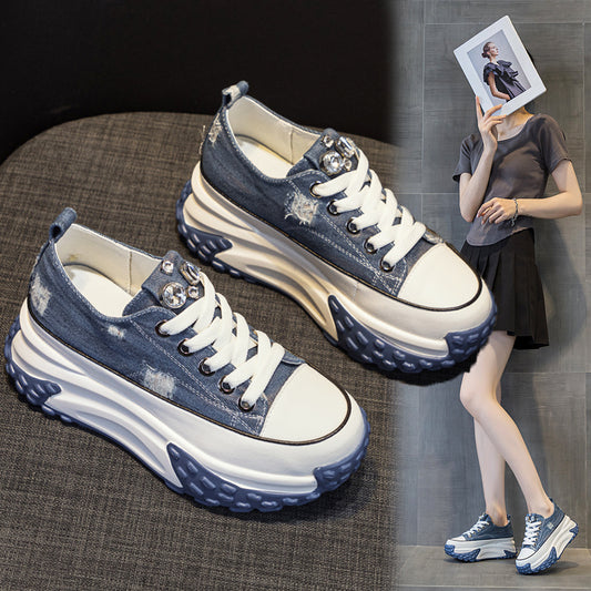 Women's Denim Hidden White Autumn Fashion Retro Platform Casual Shoes