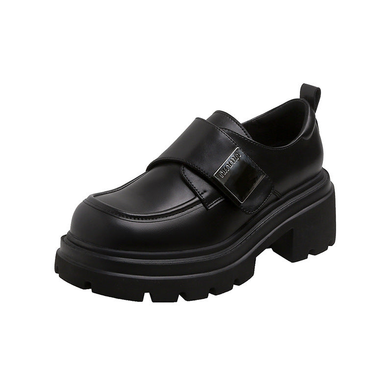 Women's & Men's Thick-soled British Style Velcro Square Buckle Brown Loafers