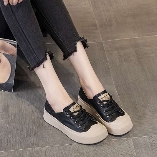 Women's White Autumn Retro Platform Oversized Sneakers