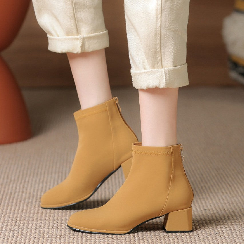 Women's Chunky French High Skinny Martin Square Boots