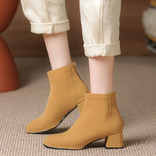 Women's Chunky French High Skinny Martin Square Boots